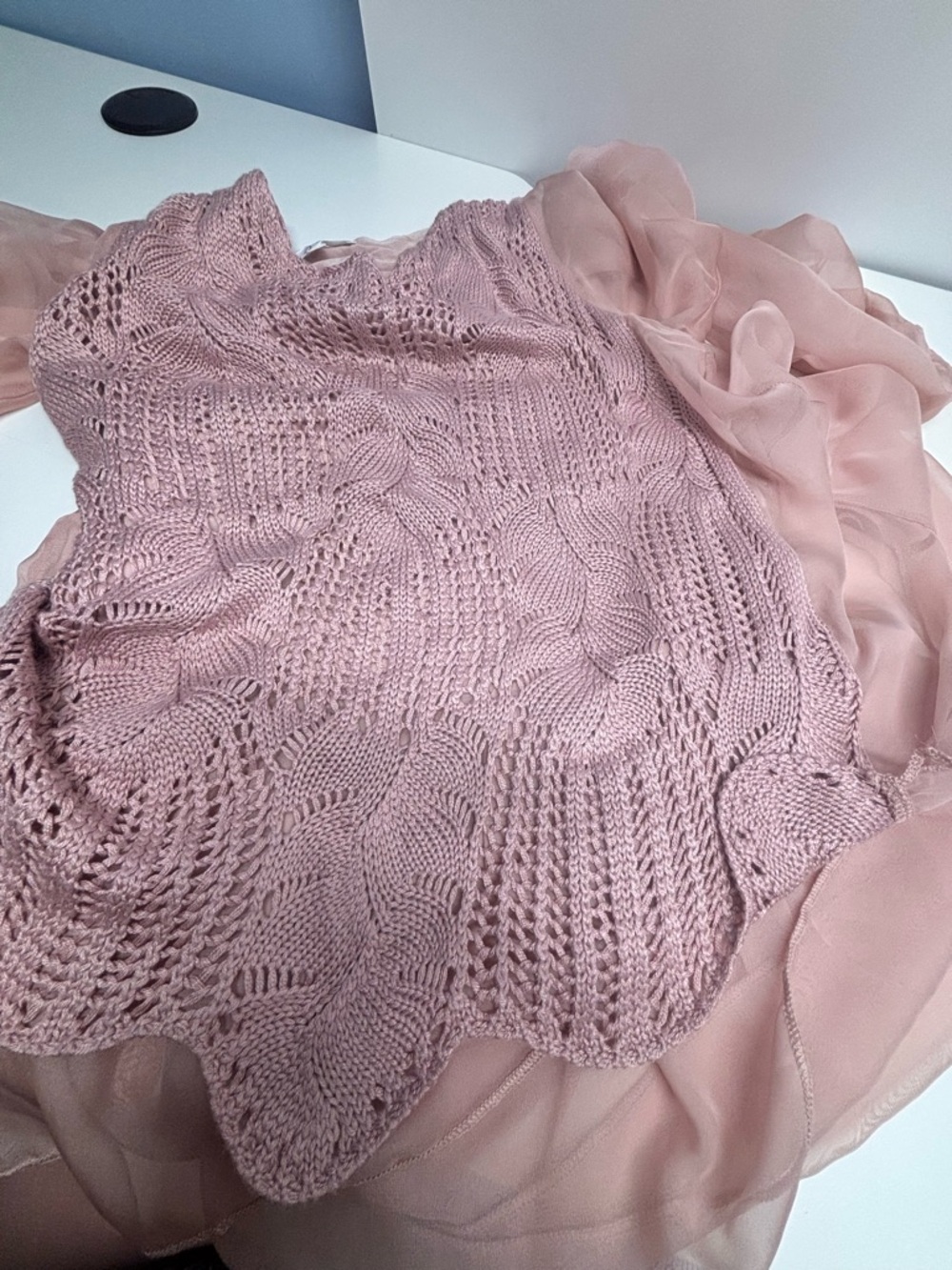 CLEO Crochet Lace Layered Tunic Blouse EXTREMELY SOFT LINING Adjustable Sleeves - Picture 2 of 10